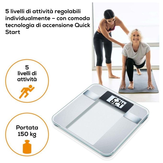Beurer BG 13 Bilancia Diagnostica in Vetro Portata 150 Kg Inox