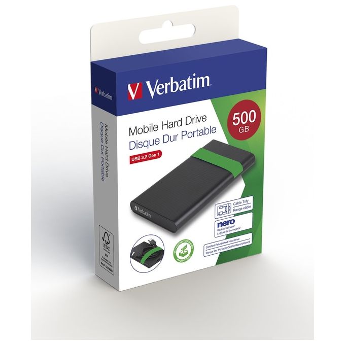 Verbatim 53111 Disco Rigido Esterno 2.5'' 512 GB USB 3.2 Gen 1 5400 rpm Plug and Play colore Nero Verde