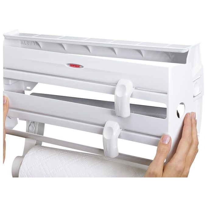 Leifheit 25771 Parat F2 Portarotoli da Parete per 3 Rotoli con Tagliacarta e Ripiano Portaspezie colore Bianco