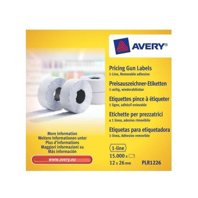 Avery PLR1226 Etichette Removibili per Prezzatrici 1 Riga 26x12 mm 10 Rotoli 15000 pz colore Bianco