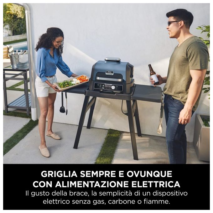 Ninja OG901EU Woodfire Pro Connect XL Barbecue Elettrico 7 in 1 Griglia Affumicatore Friggitrice ad Aria 1700W App Wi-Fi IPX4 colore Nero