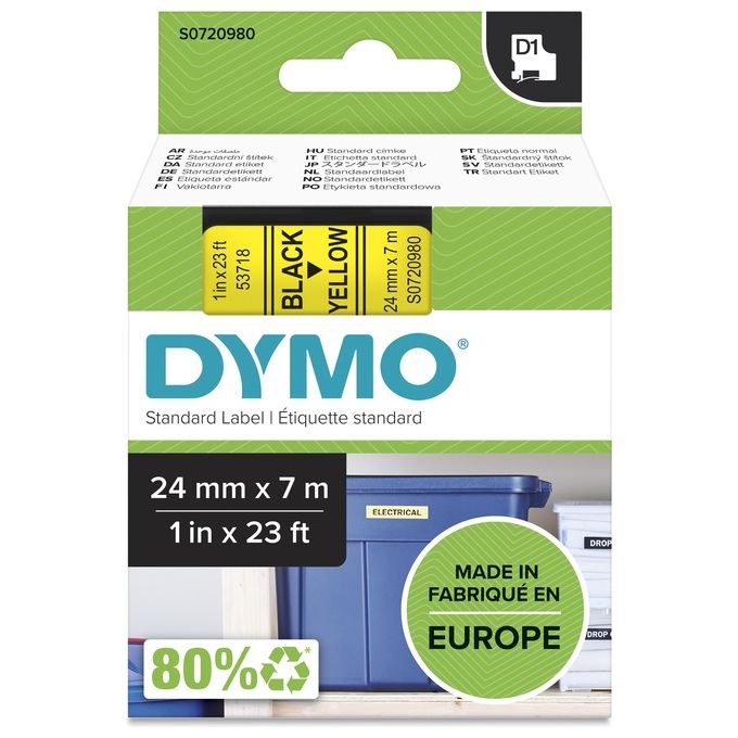 Dymo Nastro D1 24mmx7m Nero Giallo