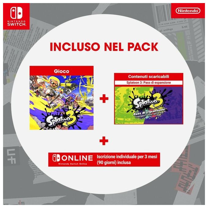 Nintendo NIN10014585 Splatoon 3 Bundle Gioco Nintendo Switch con Pass di Espansione e 3 Mesi Nintendo Switch Online PEGI 7