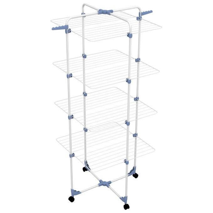 Gimi Modular Lux Stendibiancheria Verticale a Torre in Acciaio 40 Metri Stendibili 71x71x168,5 cm con Ruote e 4 Piani Pratici