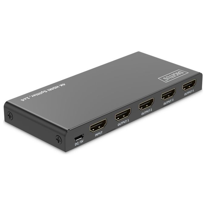 Digitus DS-55337 Splitter HDMI 4K 1x4 UHD 60Hz 18 Gbps HDR HDCP 2.2 EDID Management colore Nero