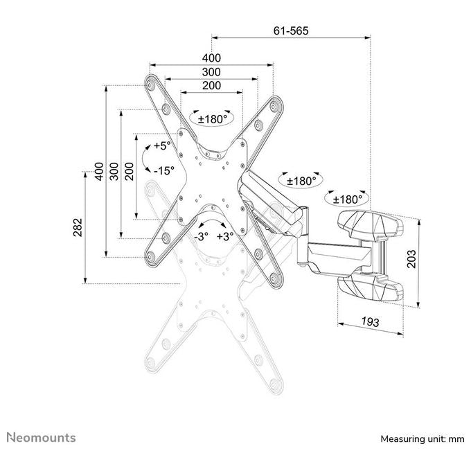Neomounts WL70-550BL14 Supporto TV Full Motion 40-55'' 30 Kg Regolabile Altezza Inclinazione Rotazione 180° colore Nero