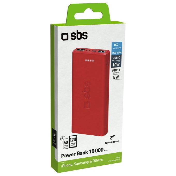 Sbs Powerbank 10.000mAh Extra Slim con Due Porte Usb 2.1A Intelligent Charge