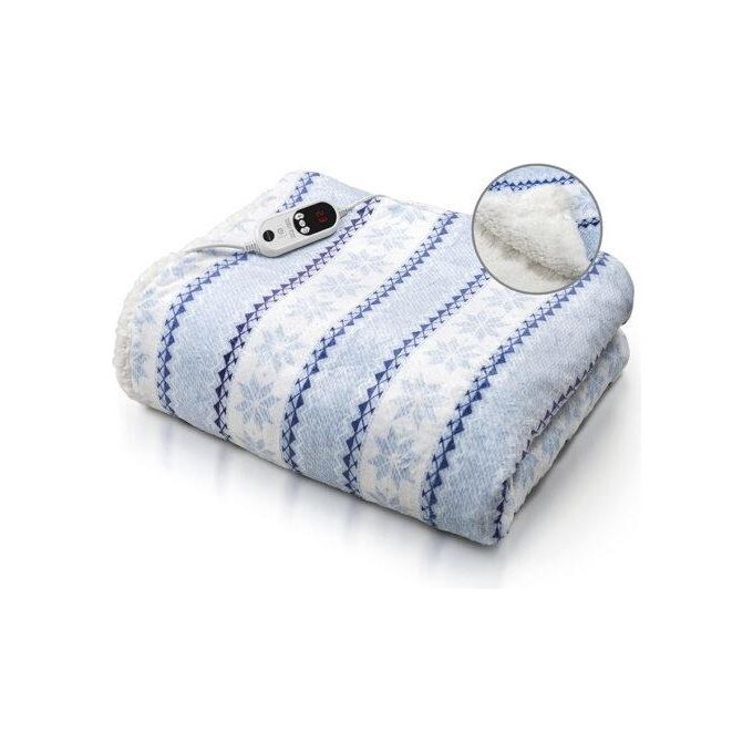 Macom 943 Morby Plaid Coperta Riscaldabile con Tasca per i Piedi 160 W 9 Temperature Timer 120x180 cm colore Blu Bianco