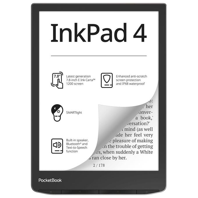 PocketBook PB743G-U-WW InkPad 4 Ebook Reader 7.8'' E Ink 300 DPI 32 GB Wi-Fi Bluetooth colore Argento