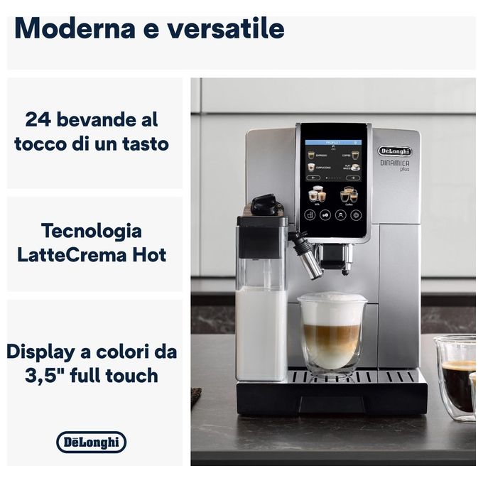De'Longhi ECAM380.85.SB Dinamica Plus Macchina da caffe' Automatica 1,8 L 15 bar 1450 W LatteCrema Hot 24 bevande colore Nero Argento