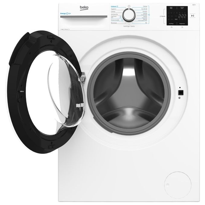 BEKO BMWU3821W Lavatrice a carica frontale 8kg Classe a 1200giri linea estetica NX motore inverter Display Touch oblo' Bianco tecnologia EnergySpin