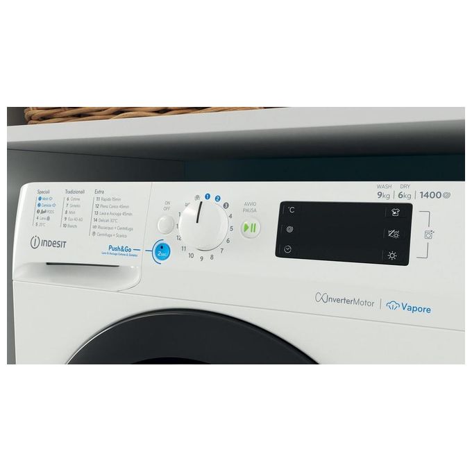 Indesit BDE 96436 WKV IT Lavasciuga Libera Installazione 9 Kg 6 Kg 1400 rpm Condensa Classe D PushandGo colore Bianco