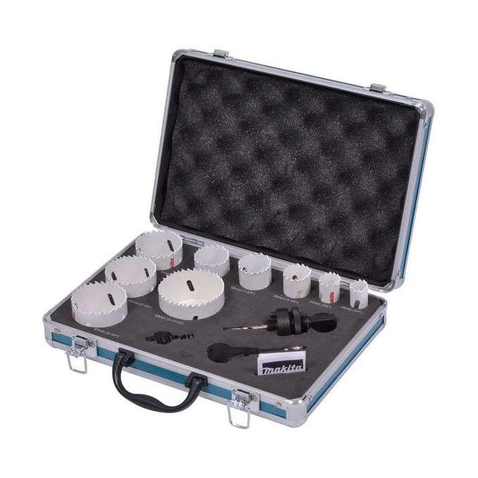Makita D-47282 Set di Seghe a Tazza BIM 12 Pezzi Diametro 19-68 mm Profondita' di Taglio 38 mm con Adattatori e Valigetta colore Nero