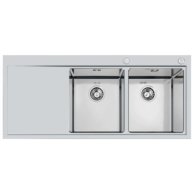 Foster 1252 051 Master Lavello Acciaio Inox Spazzolato da incasso Filotop Gocciolatoio a Sinistra 2 Vasche 100x52cm