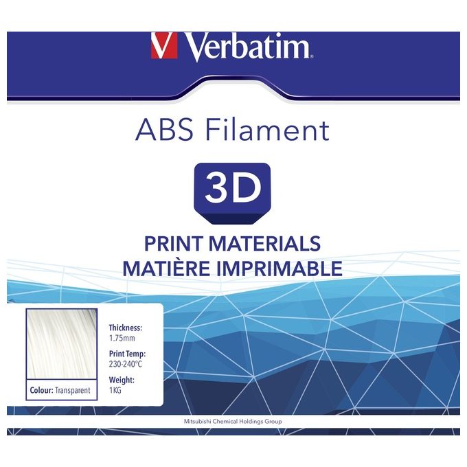 Verbatim bobina stampante 3d abs trasparente 1.75mm 1kg