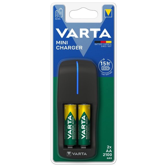 Varta 57646101451 Caricabatterie Mini Charger, Include 2 AAA da 2100 mAh