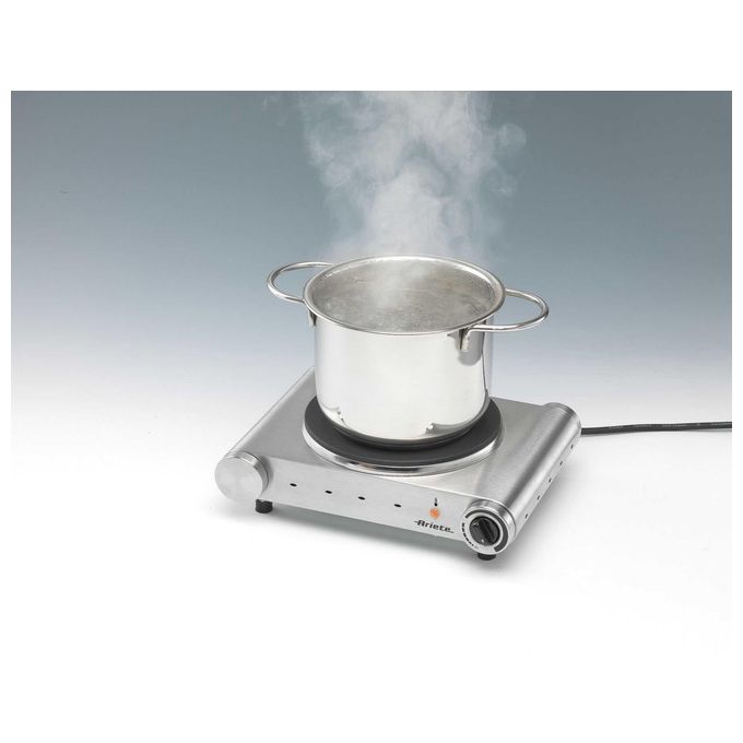Ariete 993 Piastra Singola - Fornello Elettrico Singolo ideale per cucinare fuori casa in viaggio campeggio vacanza. Diametro 188mm Temperatura Regolabile 1500 W Acciaio