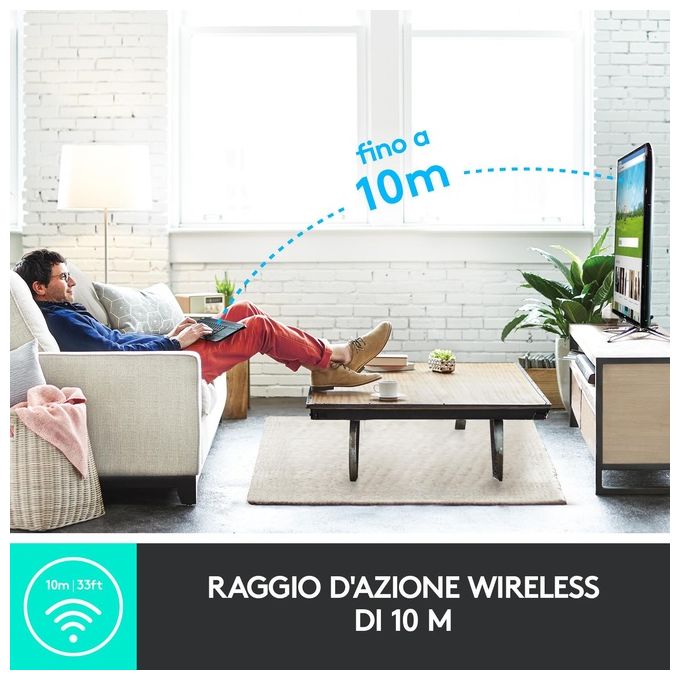 Logitech K400 Plus Tastiera Wireless Touch TV, Facili Controlli Multimediali e Touchpad Integrato, Tastiera HTPC per TV Collegata al PC, Windows, Android, Chrome OS, Laptop, Italiano QWERTY - Nero
