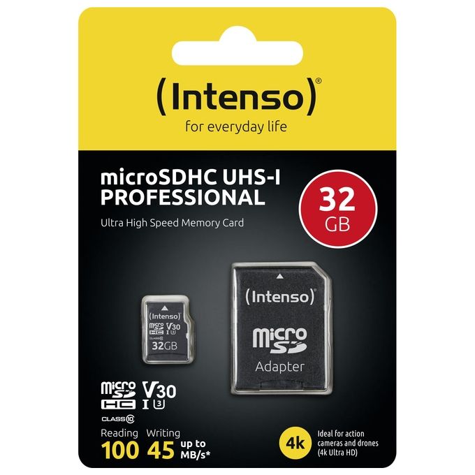 Intenso MicroSDHC con Adattatore 32Gb Uhs Classe 10