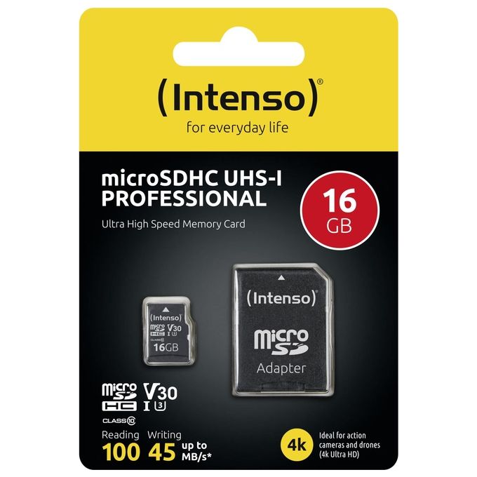 Intenso MicroSDHC con Adattatore 16Gb Uhs Classe 10