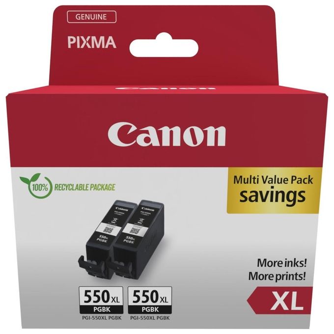 Canon 6431B010 PGI-550PGBK XL Cartuccia Inchiostro Pigmentato Twin Pack 2 pz 500 pagine colore Nero