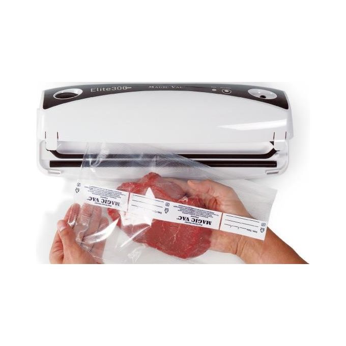 Magic Vac Elite 300 Plus Macchina Sottovuoto per Alimenti Freschi e Umidi Sigillatrice Sacchetti con Taglierino 1 Tubo per Contenitori e Accessori 5 sacchetti Pre-Tagliati Inclusi