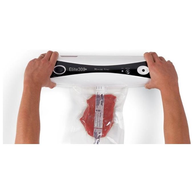Magic Vac Elite 300 Plus Macchina Sottovuoto per Alimenti Freschi e Umidi Sigillatrice Sacchetti con Taglierino 1 Tubo per Contenitori e Accessori 5 sacchetti Pre-Tagliati Inclusi