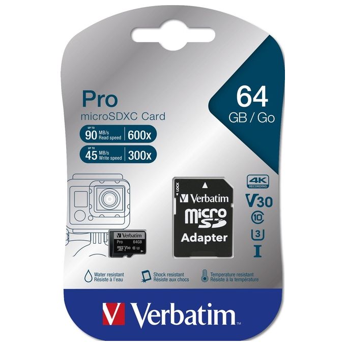 Verbatim Micro Sdhc-64Gb-pro Class 10+adat.