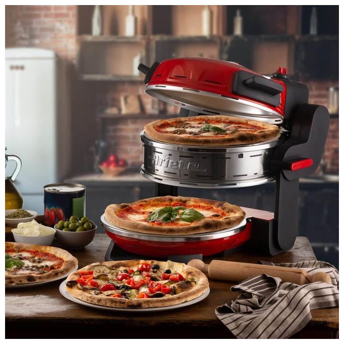 Ariete 927 Pizzeria Forno Pizza Doppio 2300 W 2 Pietre Refrattarie 32 cm 400°C 5 Livelli di Cottura colore Rosso