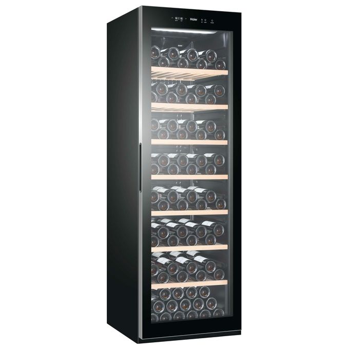 Haier HWS188GAE Cantinetta Vino 188 Bottiglie 385 L 185 cm Classe G 38 dB Zona Unica Ripiani Legno Vetro Anti UV colore Nero
