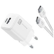 Cellularline ACHKITC2CGAN30TABW Multipower 30W Kit Caricabatterie da Rete con Tecnologia GaN 30W USB-C e 18W USB-A con Cavo USB-C to USB-C 100 cm colore Bianco