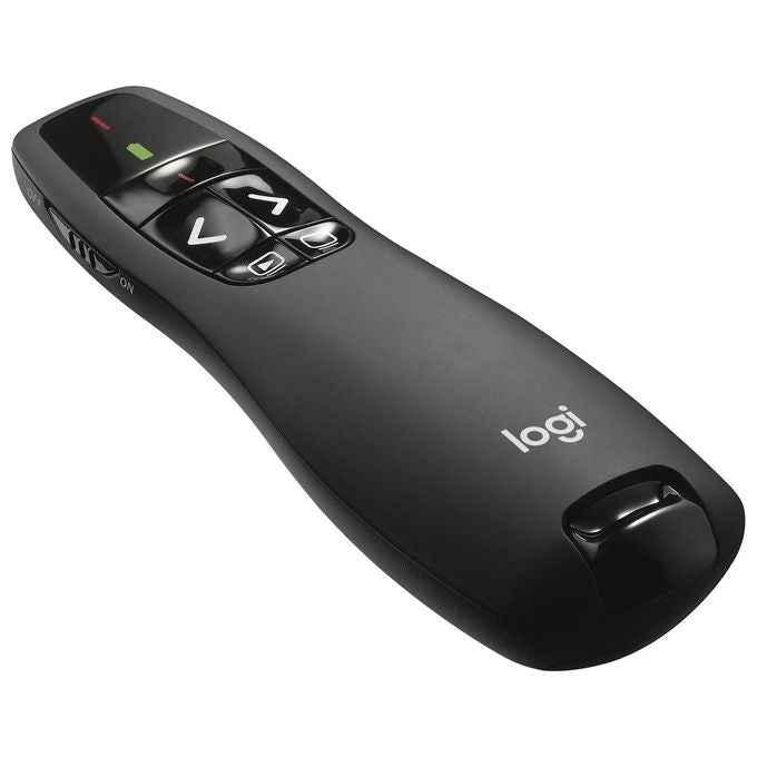 Logitech R400 Puntatore Laser per Presentazioni Wireless, 2.4 GHz e Bluetooth, Ricevitore USB, ‎Puntatore Laser Rosso, Portata 15 m, 6 Pulsanti, Controllo Intuitivo, Indicatore ‎Batteria, PC, Nero