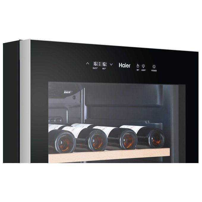 Haier HWS188GAE Cantinetta Vino 188 Bottiglie 385 L 185 cm Classe G 38 dB Zona Unica Ripiani Legno Vetro Anti UV colore Nero