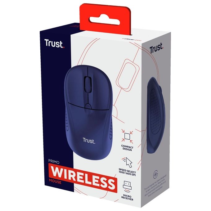 Trust Primo Mouse Ambidestro Rf Wireless Ottico 1600 Dpi Matte Blu