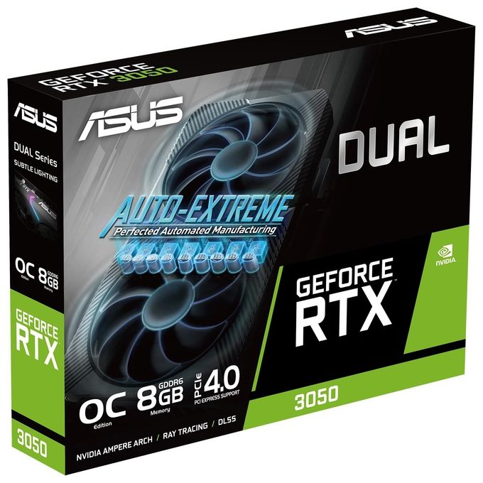 Asus DUAL-RTX3050-O8G-V2 Dual Scheda Grafica NVIDIA GeForce RTX 3050 8 GB GDDR6 128 bit 14 Gbps PCI Express 4.0 2560 CUDA OC Edition colore Nero