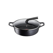 Lagostina 2100124086 Aroma Casseruola Bassa con Coperchio in Alluminio Pressofuso Diametro 28 cm Adatta per Induzione con Rivestimento Antiaderente Titanium e Indicatore di Temperatura Thermo-Signal colore Nero
