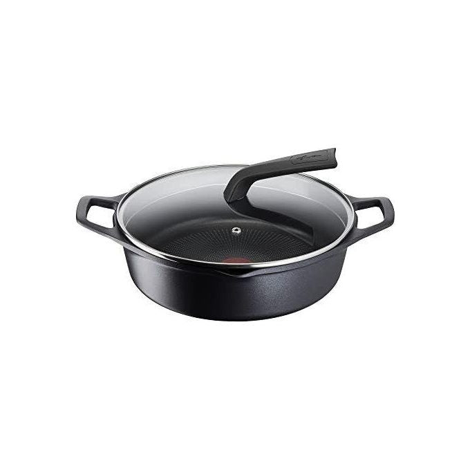 Lagostina 2100124086 Aroma Casseruola Bassa con Coperchio in Alluminio Pressofuso Diametro 28 cm Adatta per Induzione con Rivestimento Antiaderente Titanium e Indicatore di Temperatura Thermo-Signal colore Nero