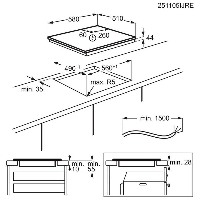 AEG 949 598 346 Serie 6000 Piano cottura a induzione 60 cm 4 zone DoubleBridge colore Nero