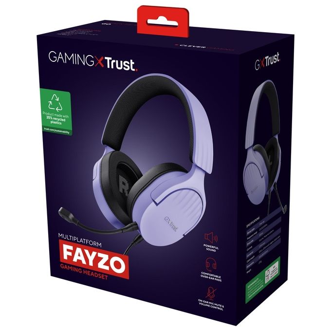 Trust 25301TRS GXT 489P Fayzo Cuffie Gaming Cablate Over-Ear con Microfono Rimovibile Driver 50 mm Audio 7.1 35% Plastica Riciclata Colore Viola