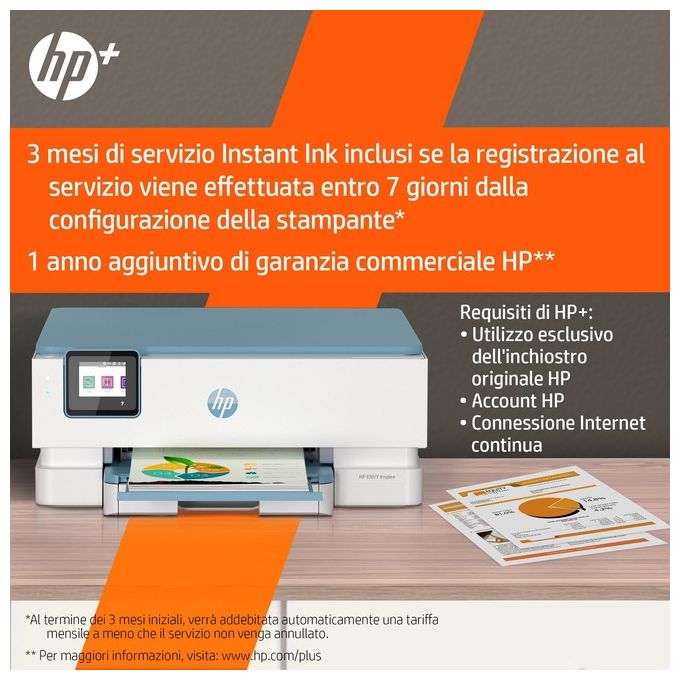 HP 2H2N1B ENVY Inspire 7221e Stampante Multifunzione Inkjet A4 4800x1200 DPI 15 ppm Wi-Fi Fronte Retro colore Bianco