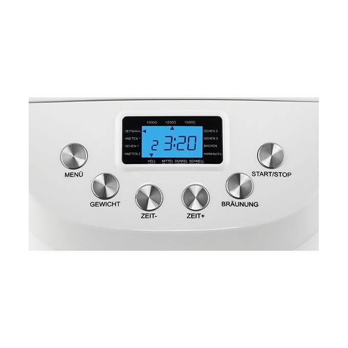 Unold 68520 Backmeister Big Macchina per il Pane 850W 15 Programmi 1,5 Kg Display LCD colore Bianco