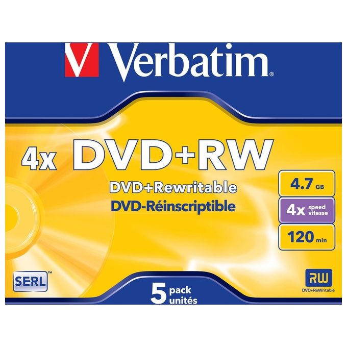 Verbatim DVD+RW 4x 4,7GB Advanced SERL Pack 5 uds JCase