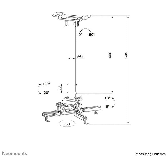 Neomounts CL25-540BL1 Supporto a soffitto per proiettore regolabile in altezza 60,5-90,5 cm capacita' 35 Kg rotazione 360° inclinazione ±20° colore Nero