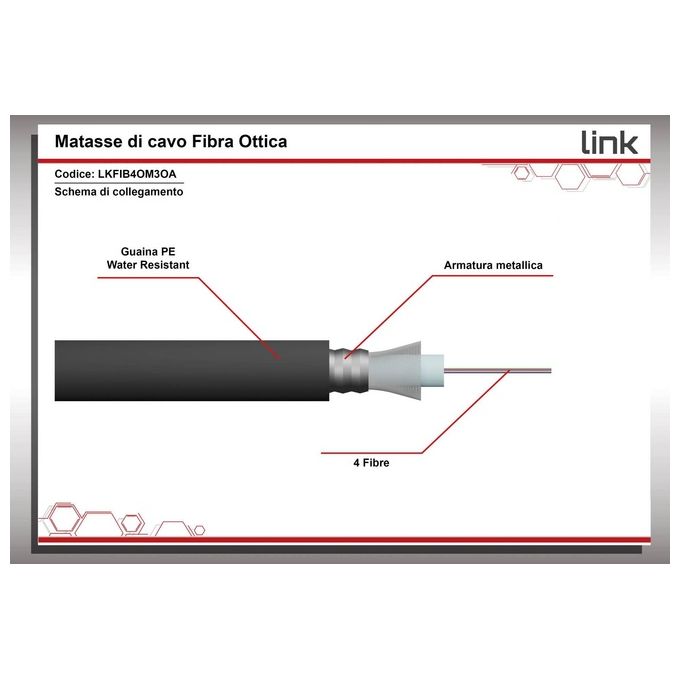Link Cavo Fibra Ottica da Esterno Armato Om3 Guaina Pe 4 Fibre