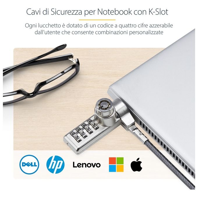 StarTech.com DUALKA10-LAPTOP-LOCK Cavo di Sicurezza per Notebook a Duplice Accesso 2 m con Chiave Identica e Combinazione a 4 Cifre Resettabile Colore Nero