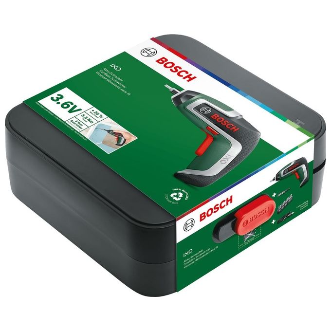 Bosch 06039E0000 IXO 7 Avvitatore a Batteria 3,6V 2Ah 235 rpm 5,5 Nm Motore Brushless LED 360° colore Nero Verde