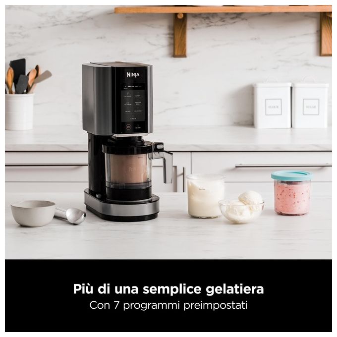 Ninja NC300EU Creami Gelatiera 1,4 L 800W 7 Programmi Gelato Sorbetto Frappe' Smoothie colore Argento Nero