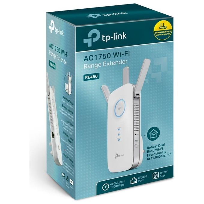 TP-LINK RE450 Ripetitore WiFi Wireless, Velocita' Dual Band AC1750Mbps, WiFi Extender e Access Point, Compatibile con Modem Router WiFi, 1 Porta Gigabit, Tecnologia TP-Link OneMesh, Bianco