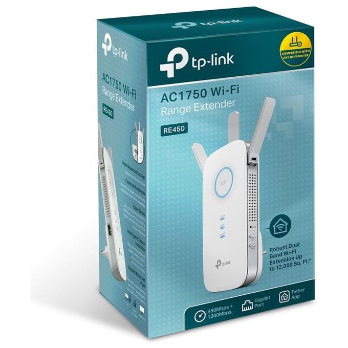 TP-Link RE450 Ricevitore e trasmettitore di rete Velocita' 1300 Mbit-s Dual-band 2.4 GHz 5 GHz 3 Antenne Esterni LAN Gigabit WPS colore Bianco
