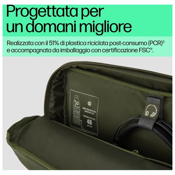 HP 9J4C2AA Modular Laptop Bag Nebula Borsa Porta PC 15.6'' Poliestere Resistente all'Acqua 22L colore Verde Grigio